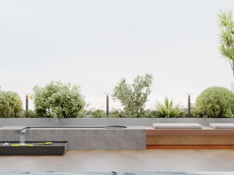  现代屋顶花园 休闲卡座 小水景3d模型 