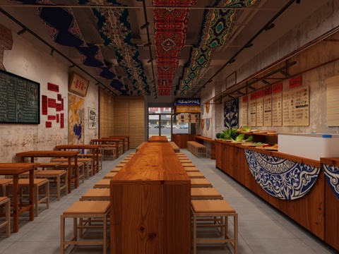  复古破旧餐饮米线快餐店3d模型 