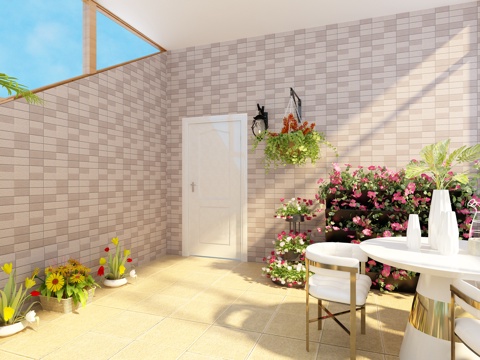  现代阳光花园阳光房绿植现代桌椅吊篮等3d模型 