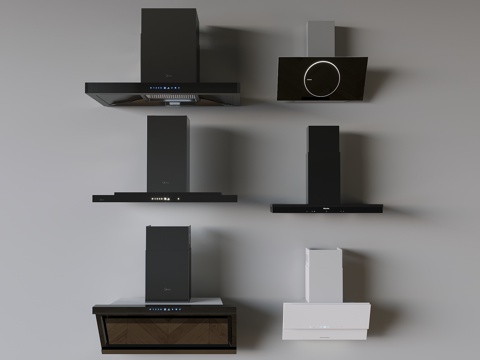  现代家用抽油烟机组合su模型 