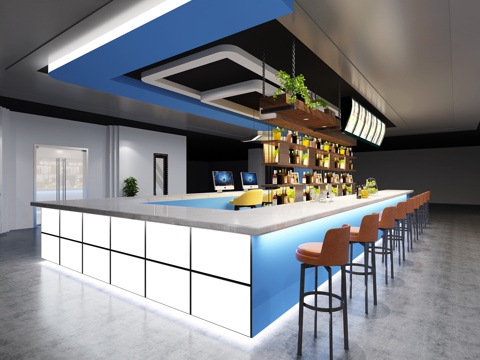  工业风网咖前台 吧台3d模型 