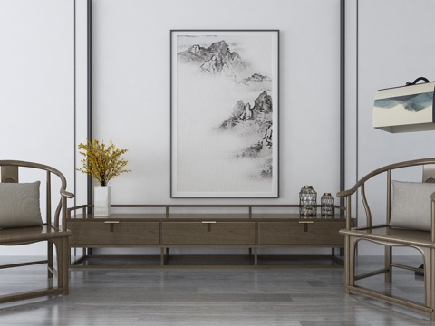  新中式电视柜3d模型 