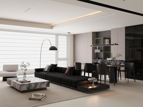  现代意式家居客厅 轻奢意式客厅 高级灰客厅 沙发茶几组合3d模型 