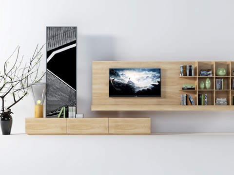  北欧原木电视柜摆件组合3d模型 