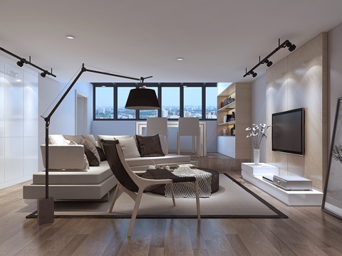  现代起居室沙发电视柜落地灯地毯装饰画3d模型 