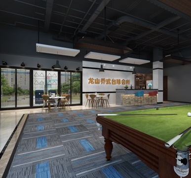  现代台球室 球杆柜 吧台3d模型 