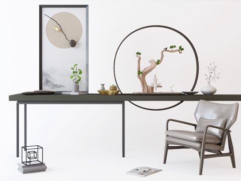  新中式玄关柜饰品3d模型 