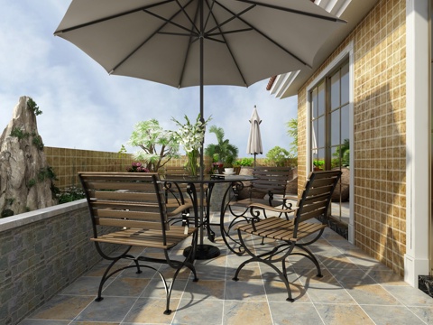  美式阳台露台花园3d模型 