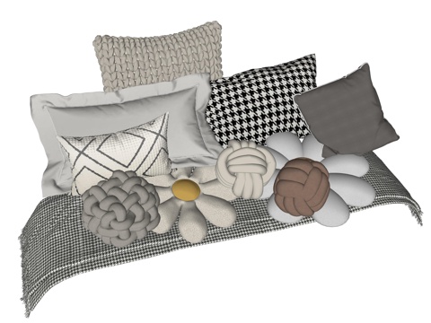  奶油风抱枕床品su模型 