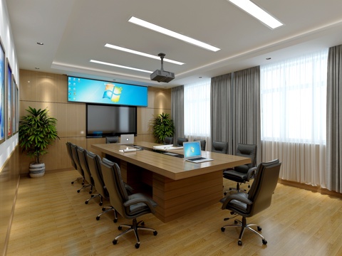  现代会议室 办公室 会议台3d模型 