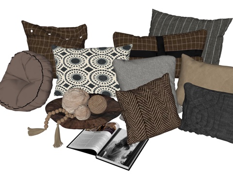  中古风抱枕靠枕床品su模型 