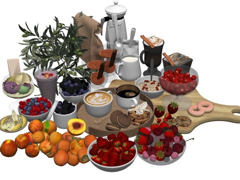  现代餐厅美食水果饮品su模型 