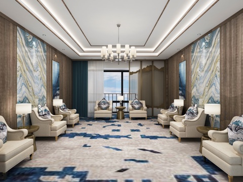  新中式贵宾室3d模型 