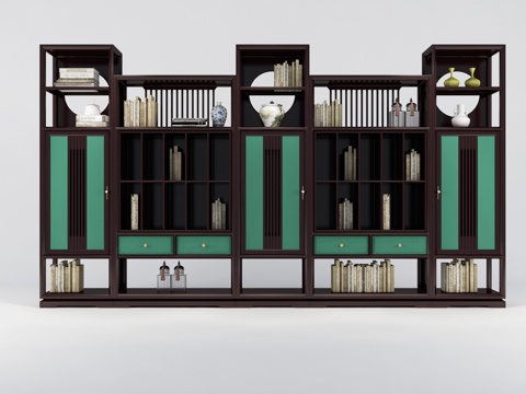  新中式实木书柜组合3d模型 
