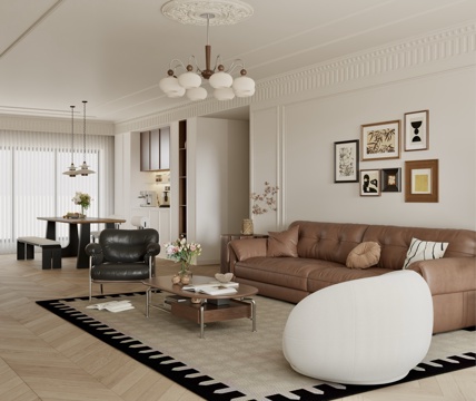  法式中古风客餐厅3d模型 