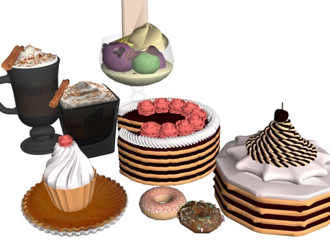  现代糕点蛋糕食物su模型 