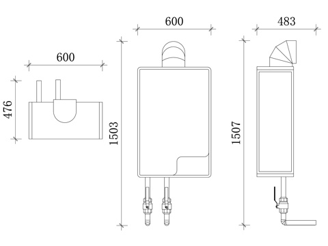  燃气热水器 天然气热水器 家用燃气热水器 快速热水器cad施工图 