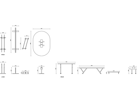 体操器材三视图 体操垫平面图 平衡木立面图 单杠剖面图 双杠cad施工图