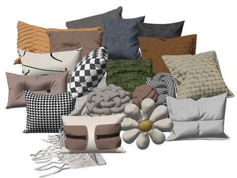  中古风床品抱枕靠枕su模型 