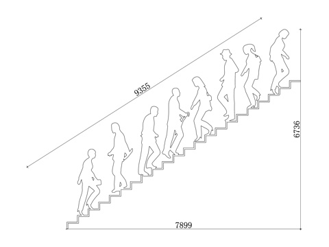  人物上下楼 人物楼梯行走 人物攀爬楼梯 人物上下台阶 人物楼cad施工图 