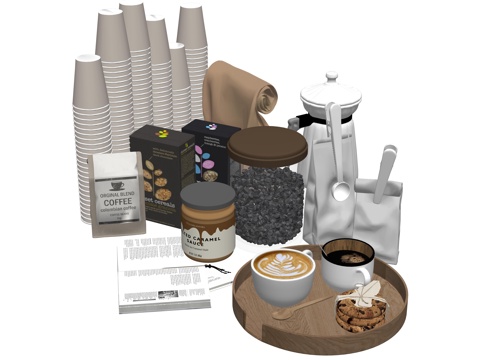  现代厨房美食咖啡饮品su模型 