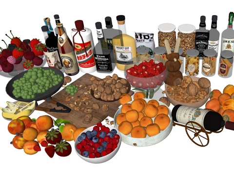  现代厨房餐厅美食食物水果饮品su模型 