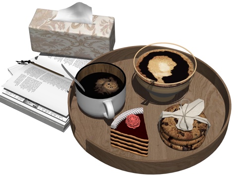  现代美食蛋糕咖啡su模型 