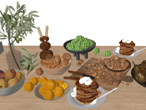  现代餐厅美食食物su模型 