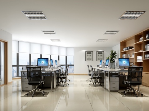  现代办公室 部门办公室 公司办公室 办公桌椅 办公电脑3d模型 