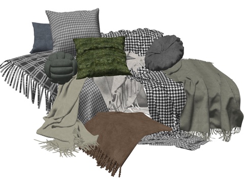  侘寂风抱枕沙发搭巾su模型 