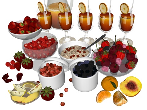  现代餐厅美食水果饮品su模型 