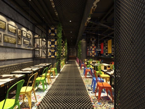  工业风餐饮店餐厅3d模型 