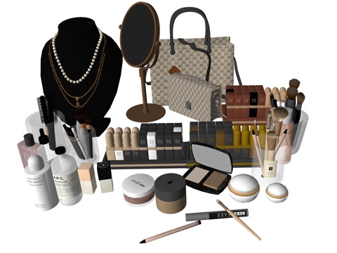 现代桌面化妆品装饰摆件组合su模型