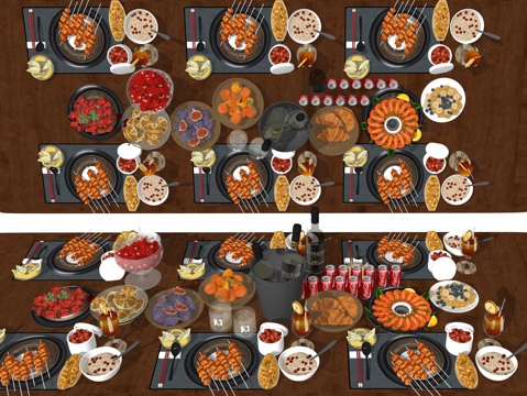  现代厨房餐厅美食食物菜肴水果饮品su模型 