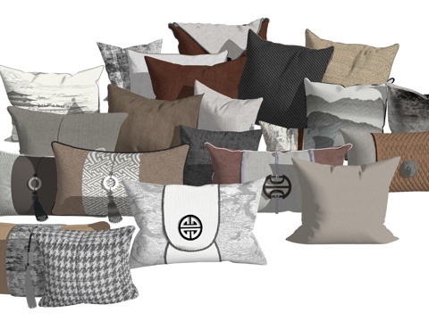  新中式抱枕靠枕枕头su模型 