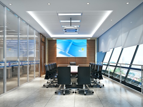  现代公司影音室 多功能会议室 会议室 会议桌椅 投影仪3d模型 