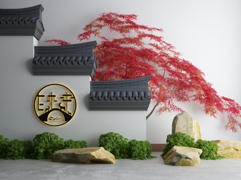  庭院景观小品日式枯山水石石灯石磨景观小品3d模型 