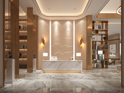  现代公司前台3d模型 