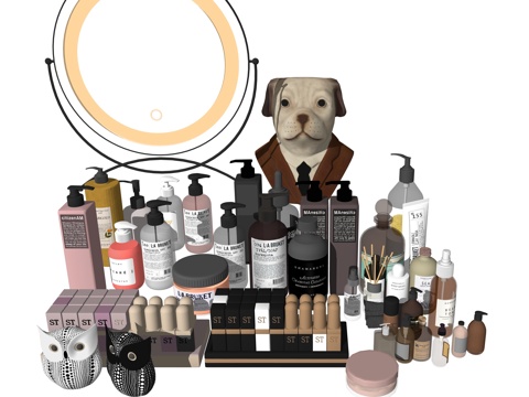 现代桌面化妆品装饰摆件组合su模型