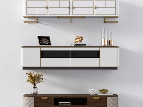  现代电视柜 挂画 装饰品 金属电视柜 轻奢电视柜3d模型 