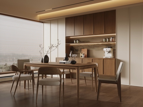  中古风餐厅 宋式餐厅 餐桌椅 酒柜 餐边柜3d模型 