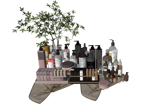 现代桌面化妆品装饰摆件组合su模型