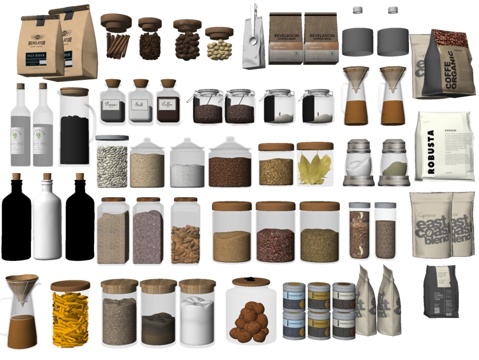  现代厨房调料用品组合su模型 