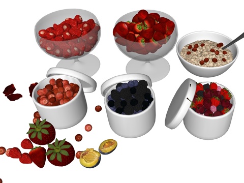  现代餐厅美食水果su模型 