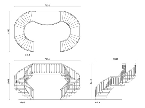 双螺旋木质楼梯 双螺旋木楼梯 木质双螺旋楼梯 双旋木梯cad施工图