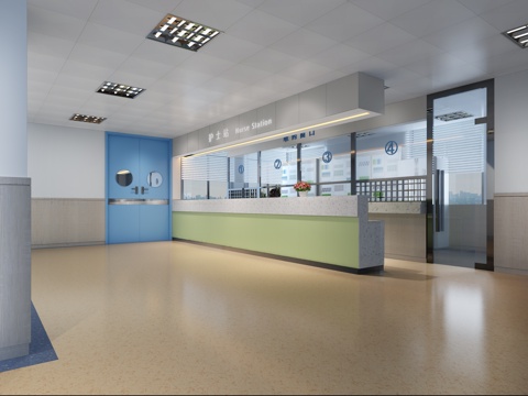  新中式医院病房护士站3d模型 