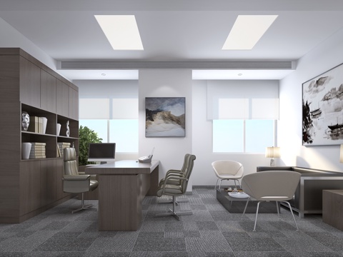  现代简约办公室 经理办公室 老板办公室 办公桌椅 沙发茶3d模型 