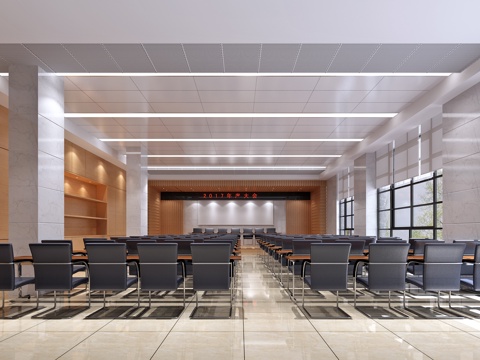  现代公司影音室 多功能会议室  会议桌椅 投影仪 装饰画3d模型 