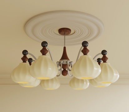 现代中古吊灯 多头吊灯 客厅吊灯 卧室吊灯 灯笼吊灯su模型