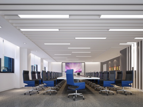  现代公司影音室 多功能会议室 会议室 会议桌椅 投影仪3d模型 